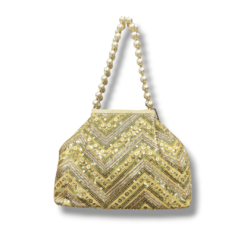 Golden Sequence Potli Bag with Pearl Handle