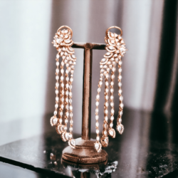 American Diamond Tassle EarRings with White Stones in Rose Gold Polish