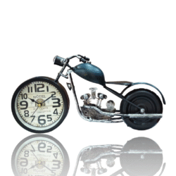 Designer Metal Table Clock in a Vintage Bike Model - Blue Tank