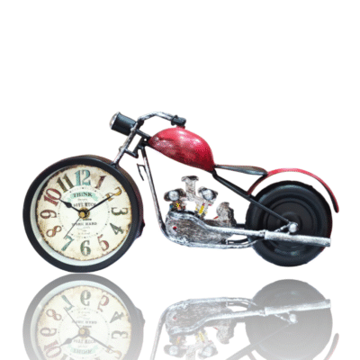 Designer Metal Table Clock in a Vintage Bike Model - Red Tank